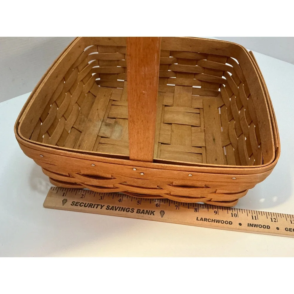 Longaberger Vintage Handwoven Square Basket Fixed Handle 10x10 Farmhouse Decor